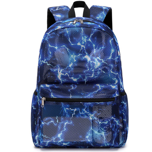 Dafelile Mesh Backpack for Boys Girls Semi-Transparent School Backpack for Boys and Girls See Through Large Capacity Lightning Blue