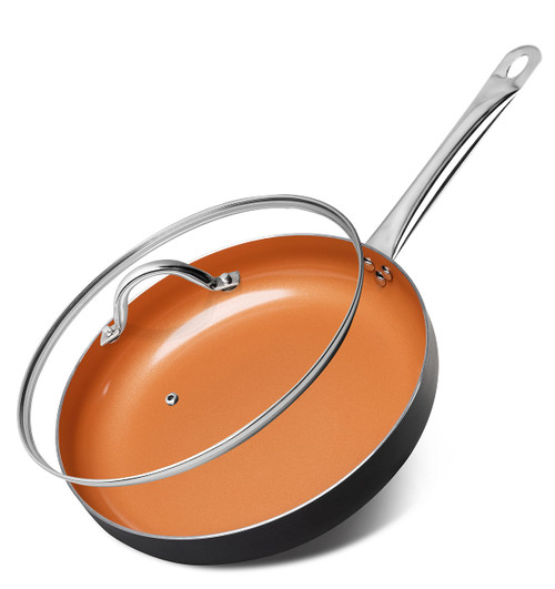 MICHELANGELO 12 Inch Frying Pan with Lid, Nonstick Copper Frying Pan with Ceramic Coating, Nonstick Skillet with Lid, Large Frying Pan, Copper Pan Nonstick Fry Pan - 12 Inch, Induction Compatible MICHELANGELO 12 Inch Frying Pan with Lid, Nonstick Copper Frying Pan with Ceramic Coating, Nonstick Skillet with Lid, Large Frying Pan, Copper Pan Nonstick Fry Pan - 12 Inch, Induction Compatible