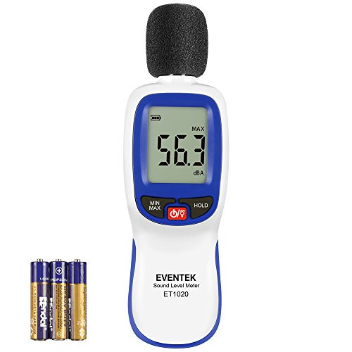 Eventek Digital Sound Level Meter, Decibel Meter Range 30-130dBA, Accuracy 1.5dBA, with Max/Min/Hold Data, Manual/Auto Shutoff, Large LCD Backlight Display (Battery Included)