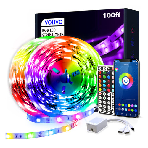 VOLIVO Smart Led Strip Lights 100ft, RGB App Controlled Bluetooth Led Light Strip Sync with Music, Color Changing Led Lights for Bedroom, Home Decoration VOLIVO Smart Led Strip Lights 100ft, RGB App Controlled Bluetooth Led Light Strip Sync with Music, Color Changing Led Lights for Bedroom, Home Decoration