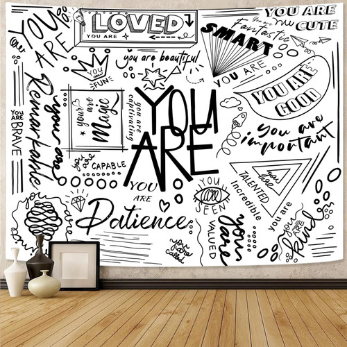 Fungarth Quote You Are Tapestry White Classroom Kids Tapestries Wall Hanging Inspirational Positive Saying Aesthetic Tapestry for Bedroom Living Room Dorm (White, 60" x 44") Fungarth Quote You Are Tapestry White Classroom Kids Tapestries Wall Hanging Inspirational Positive Saying Aesthetic Tapestry for Bedroom Living Room Dorm (White, 60" x 44")