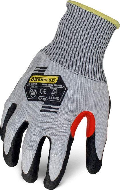 Ironclad Command Touchscreen Knit Foam Nitrile Glove; A6 Cut Resistant, Foam Nitrile Palm Coating, Sized XS, S, M, L, XL, XXL,Grey/Black/Red