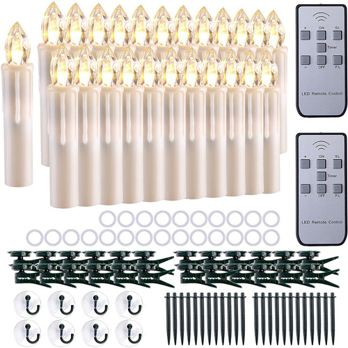 MIXALY 24 PCS LED Taper Candles - Battery Operated Flameless Window Candles with Remote Updated Timer Function - Christmas Candles Warm White - Perfec for Wedding/Party/Holiday Decor