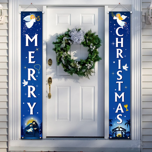 Christmas Religious Decoration Holy Nativity Christmas Banner Decor Christmas Porch Sign, Merry Christmas Jesus Door Banner Xmas Hanging Decorations for the Home Outdoor Indoor Wall Front Door, Blue Christmas Religious Decoration Holy Nativity Christmas Banner Decor Christmas Porch Sign, Merry Christmas Jesus Door Banner Xmas Hanging Decorations for the Home Outdoor Indoor Wall Front Door, Blue