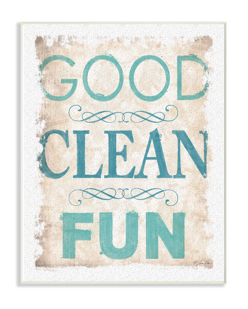 Stupell Industries Blue and Tan Good Clean Fun Burlap Texture Typography Wall Plaque, 12 x 18, Multi-Color