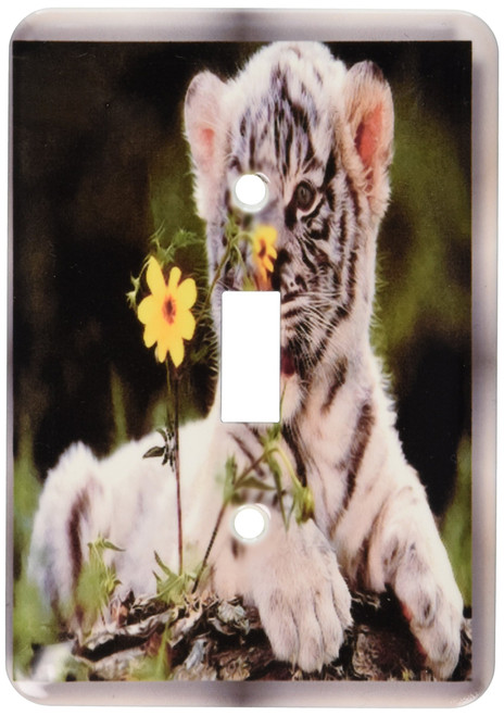 3dRose lsp_28848_1 White Tiger Cub Licking Flowers Single Toggle Switch