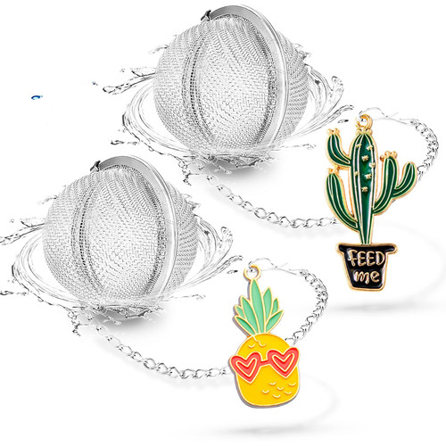 NSTaygate Tea Infusers for Loose Tea 2pcs Loose Leaf Tea Steeper Tea Infuser Tea Strainer Stainless Steel Tea Ball for Loose Tea Holder Tea Filters with Tropical Summer Cactus Pineapple Charm Pendant