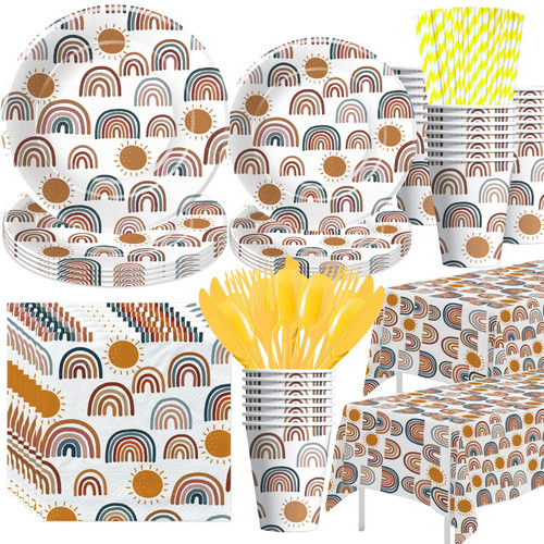 Xigejob Boho Rainbow Party Decorations Tableware - Boho Rainbow Birthday Baby Shower Party Supplies Include Plates, Cups, Napkins, Tablecloth, Cutlery, Straw, Boho Rainbow Theme Dinnerware | Serve 24 Xigejob Boho Rainbow Party Decorations Tableware - Boho Rainbow Birthday Baby Shower Party Supplies Include Plates, Cups, Napkins, Tablecloth, Cutlery, Straw, Boho Rainbow Theme Dinnerware | Serve 24