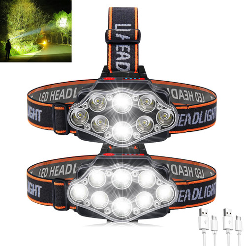 Headlamp Rechargeable, 22000 Lumen Super Bright 8 LED Head Lamp, 4 Modes Lightweight USB Head Light, IPX5 Waterproof Headlamp Flashlight for Outdoor Camping, Running, Cycling, Climbing (2 Packs) Headlamp Rechargeable, 22000 Lumen Super Bright 8 LED Head Lamp, 4 Modes Lightweight USB Head Light, IPX5 Waterproof Headlamp Flashlight for Outdoor Camping, Running, Cycling, Climbing (2 Packs)