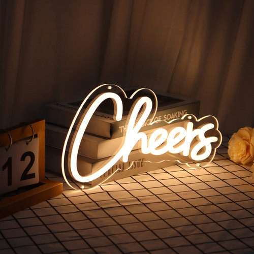 Cheers Neon Sign, GITM Cheers Neon Light Sign for Wall Decor, Bar Prom Party Home Room Neon Decor 13"x 7" (Cool White)