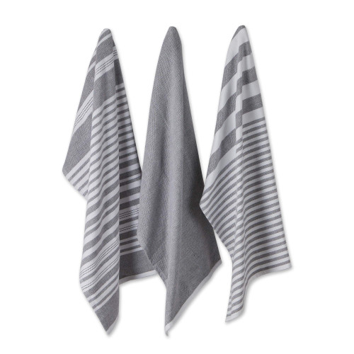 DII French Terry Collection Kitchen Dishtowel Set, 18x28, Mineral Gray Assorted, 3 Piece