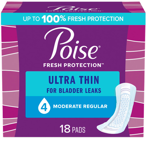 Poise Thin-Shape Incontinence Pads, Moderate Absorbency, Regular, 18 Count