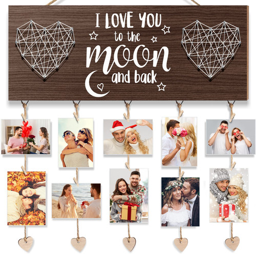 Birthday Gifts for Him Boyfriend Love You Gifts for Her Girlfriend, Romantic Picture Frame Anniversary Wedding Gifts for Couples Wife Husband, I Love You to The Moon & Back Hanging Photo Holder