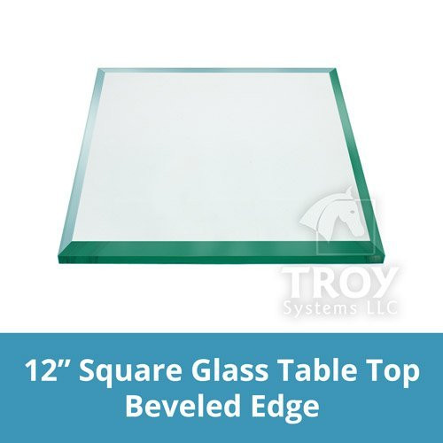 TroySys Square Glass Table Top Annealed Clear Tempered  1/2" Thick Glass With Bevel Polished Edge & Ease Corner For Dining Table, Coffee Table, Home & Office Use - 12" L Inch