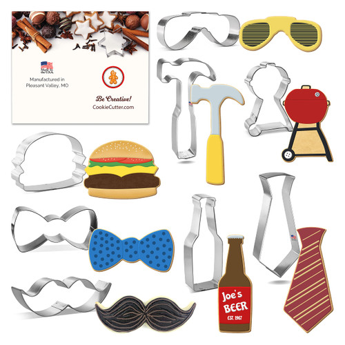 Fathers Day Cookie Cutter Set 8 Pc - Foose Cookie Cutters - USA Tin Plated Steel Fathers Day Cookie Cutter Set 8 Pc - Foose Cookie Cutters - USA Tin Plated Steel