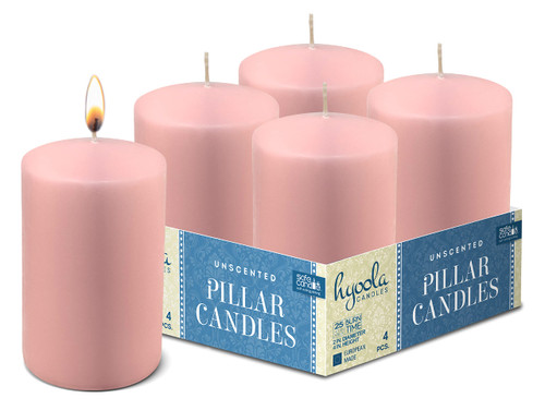 Hyoola Light Pink Pillar Candles 2x4 Inch - 4 Pack Unscented Pillar Candles Bulk - European Made