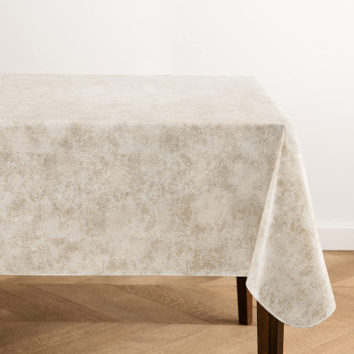 Elrene Home Fashions Mesa Marble Water- and Stain-Resistant Vinyl Tablecloth with Flannel Backing, 52 Inches X 52 Inches, Square, Ivory