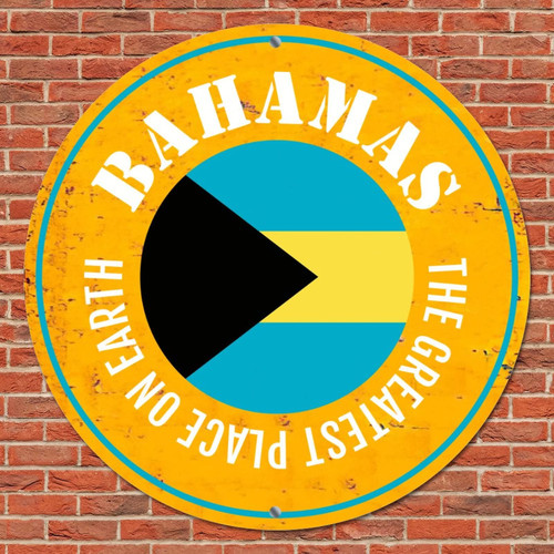 Vintage Metal Sign Plaque Patriotic Bahamas Country Flag The Greatest Place on Earth Retro Wall Door Sign Plaque Rustic Wreath Sign Metal Art Prints for Garage Garden Wall Hanging Decor 12 Inch