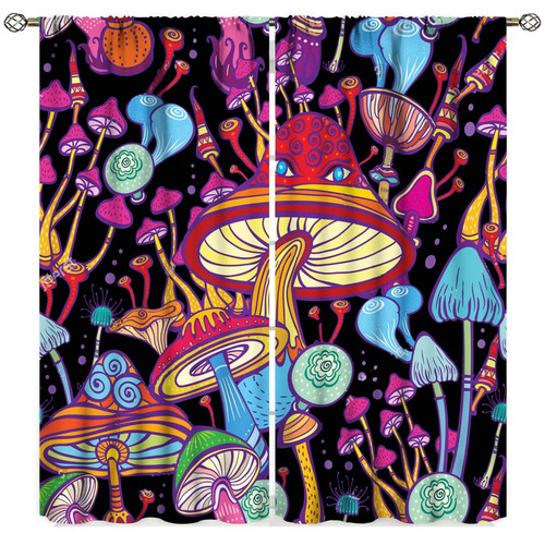 SXXLDNG Mushrooms Curtains for Girls Boy Home Decor, Psychedelic Fantasy Magic Colorful Trippy Darkening Window Curtain for Bedroom Living Room, 52 x 84 Inch