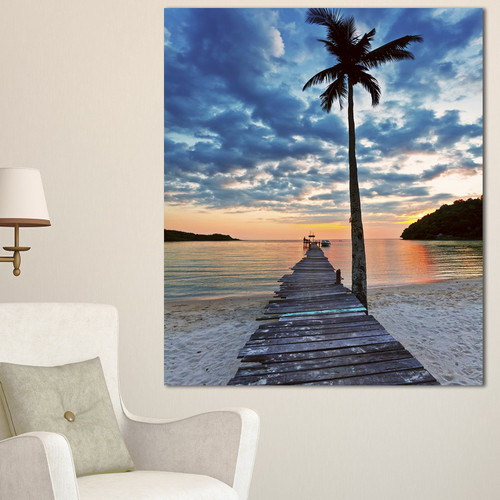 Designart PT8959-12-20 Wooden Pier and Palm Tree-Seashore Photo Canvas Art Print-12x20, 20 in x 12 in x 1 in (H x W x D) 1 P, Blue Designart PT8959-12-20 Wooden Pier and Palm Tree-Seashore Photo Canvas Art Print-12x20, 20 in x 12 in x 1 in (H x W x D) 1 P, Blue