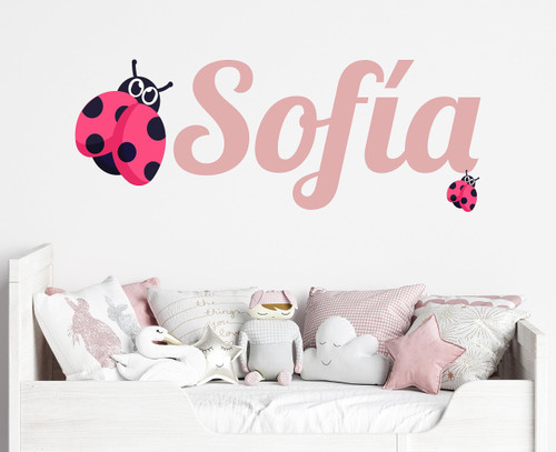 Cute Ladybug Custom Name Wall Decal - Girl Personalize Name Wall Decor - Wall Decal for Nursery Playroom Bedroom Decoration (Wide 40"x14" Height)
