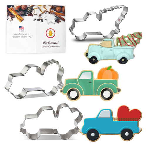 Foose Cookie Cutters Holiday Truck Cookie Cutter 3 Piece Set Christmas Tree, Pumpkin, Heart, USA