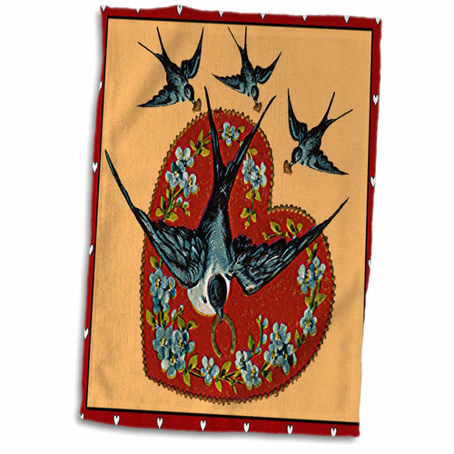 3D Rose Heart with Blue Flowers and Birds (Vintage) Hand/Sports Towel, 15 x 22 3D Rose Heart with Blue Flowers and Birds (Vintage) Hand/Sports Towel, 15 x 22
