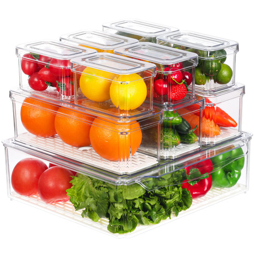 Moretoes Set of 10 Fridge Organizer Stackable Refrigerator Organizer Bins with Lids, BPA-Free Plastic Pantry Storage Bins for Fridge Freezer Kitchen Cabinet Pantry