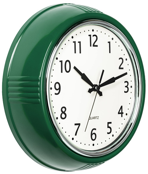 Bernhard Products Retro Wall Clock 9.5 Inch Hunter Green Kitchen 50's Vintage Design Round Silent Non-Ticking Quartz Battery Operated Clocks for Home Office School Classroom Kids Bedroom Living Room