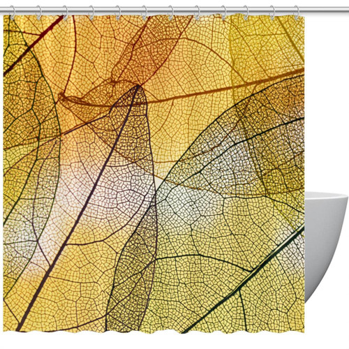 Maikoler Abstract Transparent Yellow Leaves Shower Curtains for Bathroom - Odorless Curtain for Bathroom Showers and Bathtubs, 72 x 72, 12 Hooks Included