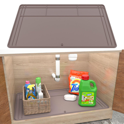 Under Sink Mat for Kitchen Waterproof - 34" x 22" Cuttable Under Sink Liner with Drain Hole - Under the Sink Mats Protector for Kitchen & Bathroom Cabinet - Silicone Under Sink Drip Tray Easy to Clean