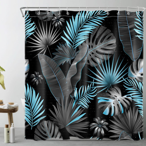 LB Tropical Botanical Leaf Shower Curtain Decor,Black and Blue Palm Leaf Country Nature Shower Curtain for Bathroom 72X72 inch Polyester Fabric Bathroom Decoration Bath Curtains Hooks Included LB Tropical Botanical Leaf Shower Curtain Decor,Black and Blue Palm Leaf Country Nature Shower Curtain for Bathroom 72X72 inch Polyester Fabric Bathroom Decoration Bath Curtains Hooks Included