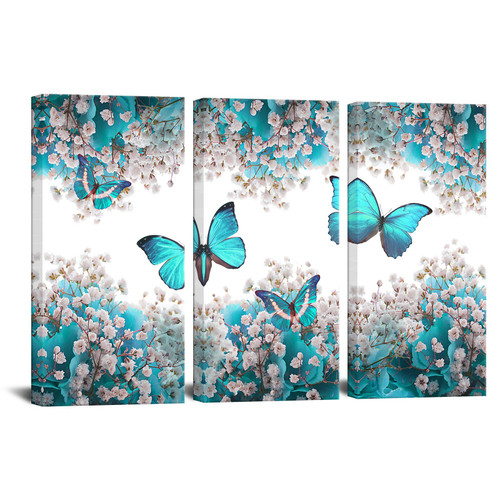 Biuteawal 3 Panel Butterfly Wall Art Turquoise Painting Canvas Print Romantic Flower Picture on Canvas Contemporary Artwork for Home Kitchen Living Room Bedroom Wall Decor Ready to Hang Biuteawal 3 Panel Butterfly Wall Art Turquoise Painting Canvas Print Romantic Flower Picture on Canvas Contemporary Artwork for Home Kitchen Living Room Bedroom Wall Decor Ready to Hang