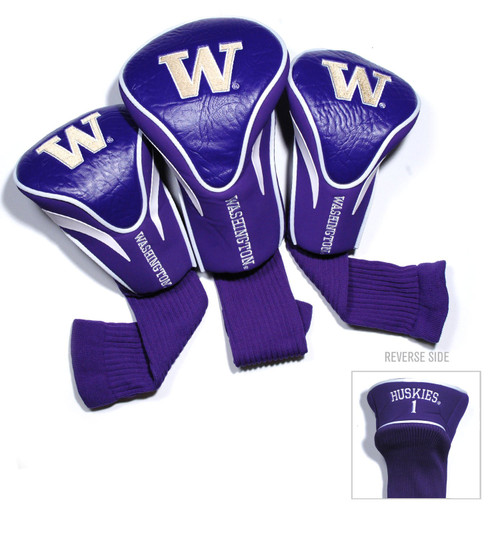 Team Golf NCAA Washington Huskies Contour Golf Club Headcovers (3 Count) Numbered 1, 3, & X, Fits Oversized Drivers, Utility, Rescue & Fairway Clubs, Velour lined for Extra Club Protection
