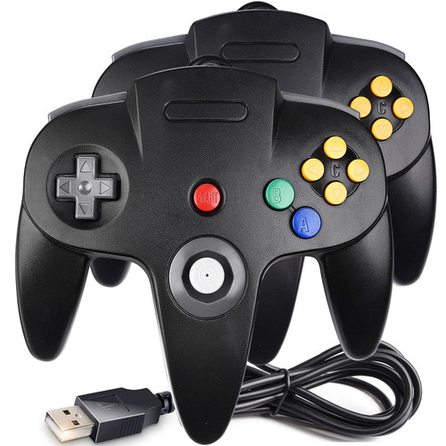 2 Pack USB N64 Controller, Wired PC Gamepad [3D Analog Stick] Compatible for Windows PC MAC Linux Raspberry Pi Genesis Higan Project 64 Retropie OpenEmu Emulator (Plug & Play) (Black)