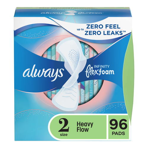 Always Infinity Feminine Pads for Women, Size 2 Regular, with wings, unscented, 96 count