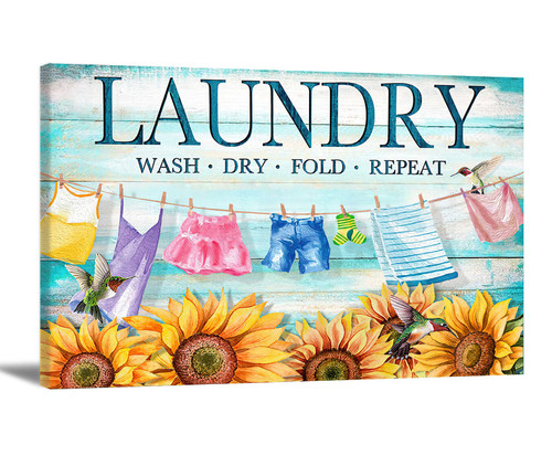 BOUHES Laundry Room Wall Art Laundry Room Sign Funny Laundry Room Wall Art Rustic Farmhouse Laundry Wall Painting Retro Sunflower Wall Decor Modern Laundry Rules Prints Signs Home Decor Unframed
