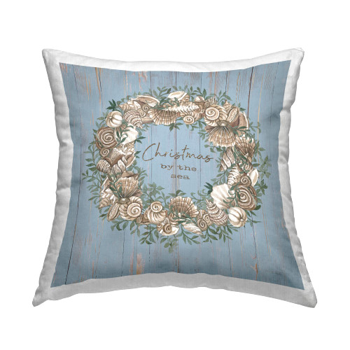 Stupell Industries Christmas by The Sea Wreath Design by Cindy Jacobs Throw Pillow, 18 x 18, Blue