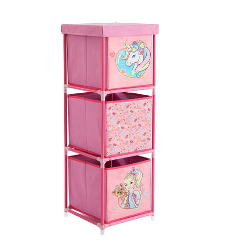 Idea Nuova Nickelodeon Jojo Siwa 3 Tier Fabric Storage Organizer with 3 Cubes and Removable Lid
