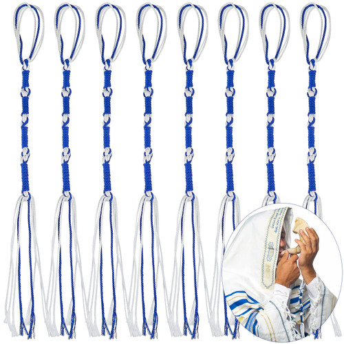 Tzitzits White with Blue Thread Royal Blue Small Tassels Prayer Shawl Accessories Fringes Home Decor Tassels (8 Pieces)
