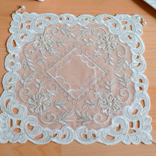 1pc White Lace Beads Embroidery Table Place Mat Cloth Pad Cup Coaster Placemat Tea Doily Dining Kitchen Decoration 1pc White Lace Beads Embroidery Table Place Mat Cloth Pad Cup Coaster Placemat Tea Doily Dining Kitchen Decoration