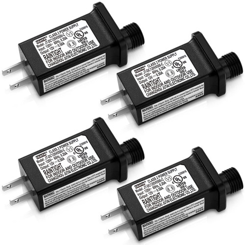 4 Pcs LED Transformer Replacement Class 2 Power Supply for Christmas String Light Inflatable Decorations LED Controller IP44 Waterproof Low Voltage Transformer US Power Adapter for Home (12V6W 0.5A)