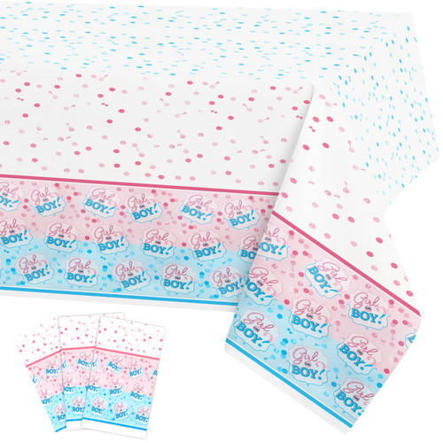 3 Pack Gender Reveal Tablecloths for Party Decoration, Boy or Girl Plastic Rectangular Party Table Cover Pink and Blue Tablecovers for Baby Gender Reveal Baby Shower Birthday Party Supplies, 54"x108"