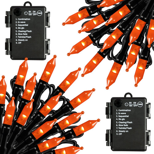 Dazzle Bright 2 Pack Halloween Mini String Lights, 50 LED 16FT Waterproof Battery Operated Fairy Lights, 8 Modes Halloween Decorations for Indoor Outdoor Party Garden Decor (Orange)