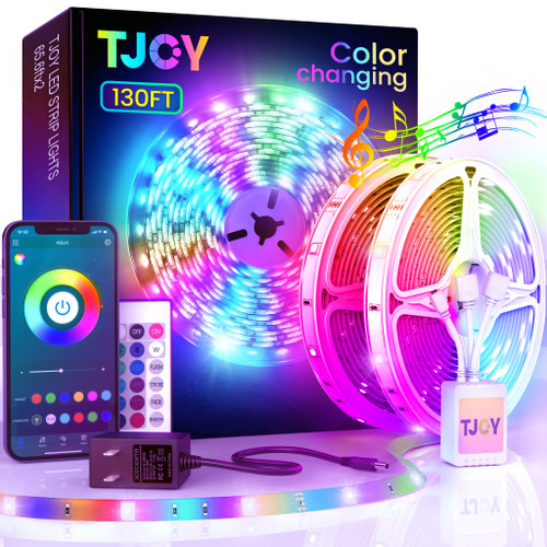 TJOY 130ft Bluetooth LED Strip Lights, Music Sync 5050 LED Light Strip RGB Color Changing LED Lights Strip with Phone Remote, LED Lights for Bedroom Kitchen TV Party TIKTOK DIY (APP+Remote +Mic)
