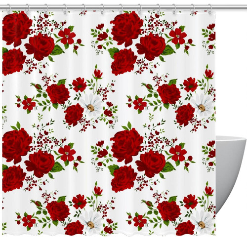 VAPOKF Shower Curtain for Bathroom Decor, Red Spring Flowers Waterproof Polyester Fabric Bath Curtain Set with 12 Hooks - 66x72 Inches