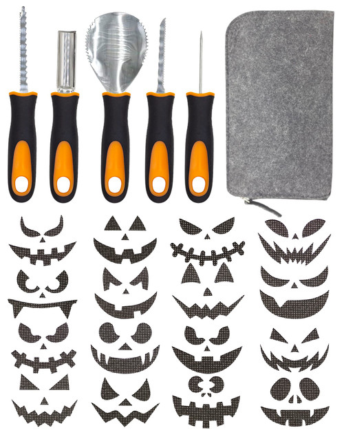 21pcs/Set Professional Halloween Pumpkin Carving Tools Kit with Stencils Templates for Carving Pumpkins (16pcs Pumpkin Carving Stencils + 5pcs Pumpkin Carving Tools) by Kvvdi 21pcs/Set Professional Halloween Pumpkin Carving Tools Kit with Stencils Templates for Carving Pumpkins (16pcs Pumpkin Carving Stencils + 5pcs Pumpkin Carving Tools) by Kvvdi