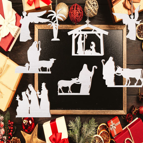 24 PCS Easter Scene Wooden Decoration, Easter Resurrection Scene Set Home Decor Gifts, Jesus Nativity Scene Decorations, Spring Christian Home Figurine Easter Decorations for The Home