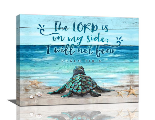 Sea Turtle Decor Wall Art Beach Coastal Decor Ocean Sea Turtle Pictures Canvas Prints Turtle Bathroom Wall Decor Christian Quotes Scripture Painting Modern Artwork Home Decor for Bathroom 16"x12"