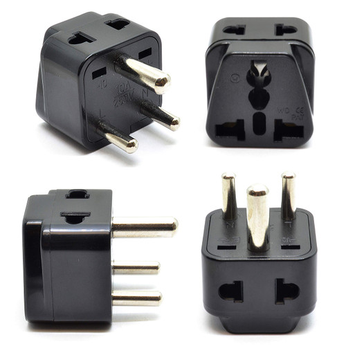 OREI US to India Plug Adapter- Type D Travel Adapter - 2 in 1 Travel Adapter for India, Nepal, Pakistan - CE Certified - RoHS Compliant - 4 Pack, Black